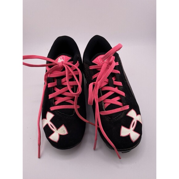 Under Armor Cleats Kids Size 12K Black Pink Lead Off Baseball Shoes - Picture 1 of 7